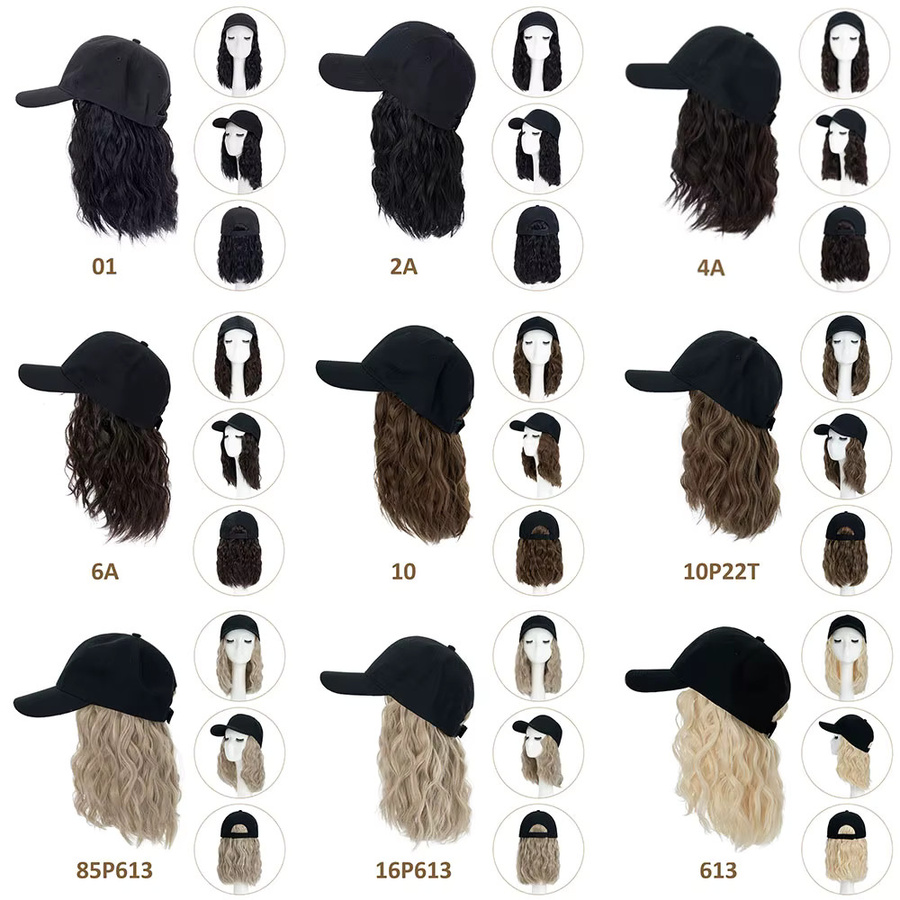 Snoilite Baseballkappe mit Haarverlängerungen, lockige Bob-Perücke, Damen - Bild 3