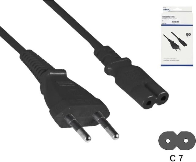 DINIC Netzkabel Eurostecker Typ C auf C7, 0,75mm², schwarz, Länge: 1,80 m - Bild 1