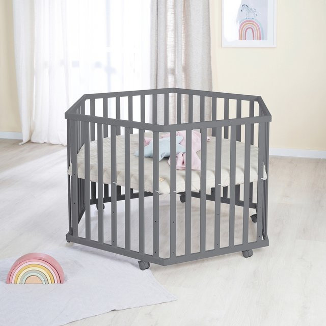 Roba Laufgitter Luxe sechseckig aus Massivholz in Anthrazit und Grau B/T/H: 119 x 103,5 x 72 cm - Bild 1