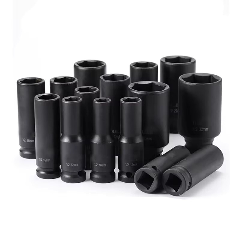 QRMQR Schlagschrauberschlüssel-Buchsen Set 1/2 Zoll 6-Punkt Schwarz, Länge: 78 mm, Auswahl 8 mm bis 24 mm - Bild 2