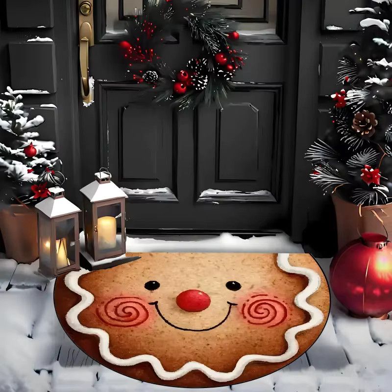 VIKAMA Weihnachtliche Fußmatte mit Lebkuchen-Gesicht für Wohnzimmer, Küche und Flur - Bild 3