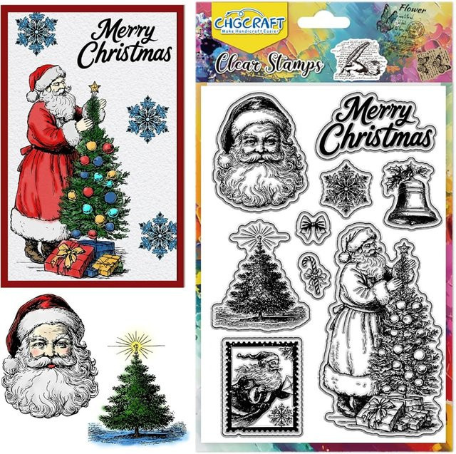 Transparente Silikonstempel mit Weihnachtsmann und Weihnachtsbaum für die Kartenherstellung - Bild 1