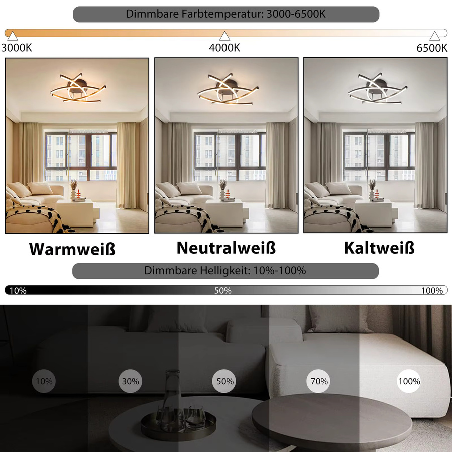 Moderne LED Deckenleuchte von Nettlife in Schwarz mit 32W, dimmbar und mit integrierter LED für Wohnzimmer und Küche - Bild 3