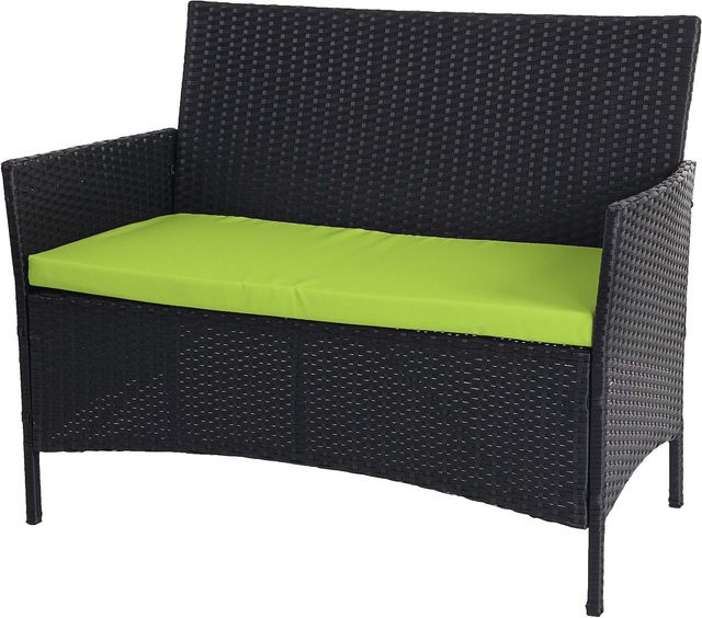 MCW Poly-Rattan Gartenbank Hamar in Anthrazit mit grünen Kissen - Bild 1