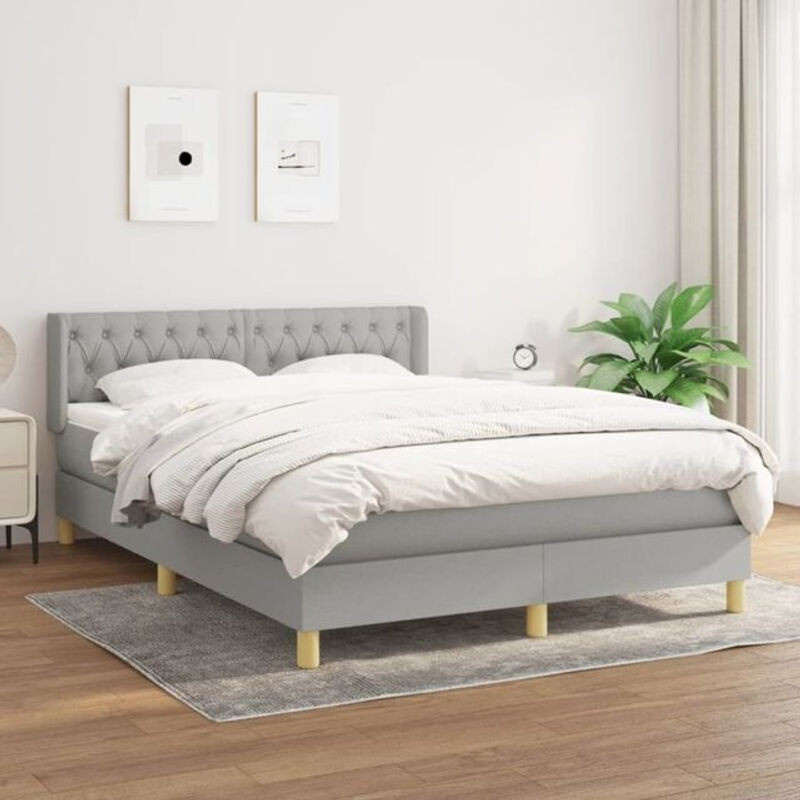 vidaxl Boxspringbett mit Matratze aus Stoff und Massivholz in Grau und Weiß, B/T/H: 140 x 190 x 78 cm - Bild 1