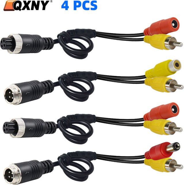 QXNY 4-teiliges Adapter-Set mit 4-poligem Luftfahrtstecker und DC-Cinch-Stecker in Schwarz für CCTV-Kameras und DVR-Systeme - Bild 1