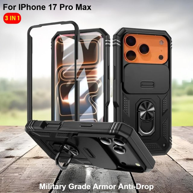 Magnetische Schutzhülle im Rüstungskoffer-Design für iPhone 16 15 14 13 12 Pro Max mit 360 Grad Drehung und Kameraschutz in Schwarz - Bild 1