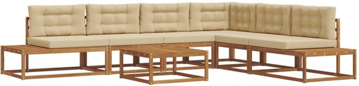 Modernes Outdoor-Sofagarnitur Loungemöbel aus Akazie und Polyester von vidaXL in Natur und Beige - Bild 1