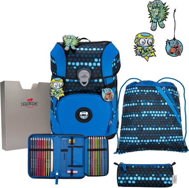 DerDieDas ErgoFlex Tiny Exklusiv Superflash Schulrucksack 5-teiliges Set Blue Robot in Blau - Bild 1