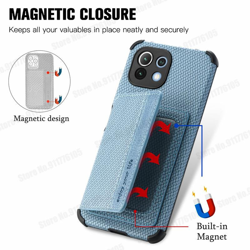 Magnetische Geldbörse Hülle mit Ausweishalter und Kartenfach für Xiaomi Mi 11 11i 10i G 10T Lite POCO F3 M3 X3 Pro und Redmi Note 8 Pro mit integriertem Ständer - Bild 1