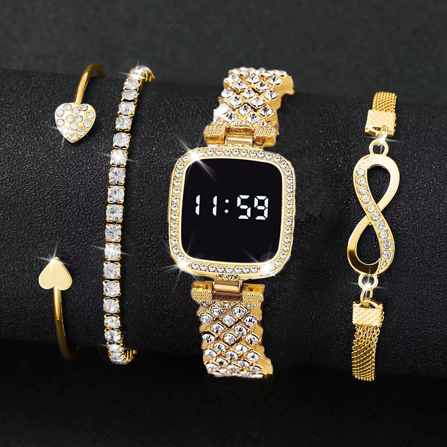 RUNERR Schmuck-Set, Digitaluhr, Armband, Gold, Damen, Kristall - Bild 3
