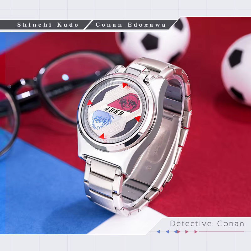 Bandai Detektiv Conan Anime Quarzuhr Shinichi Cosplay Armbanduhr für Kinder in Silber - Bild 1