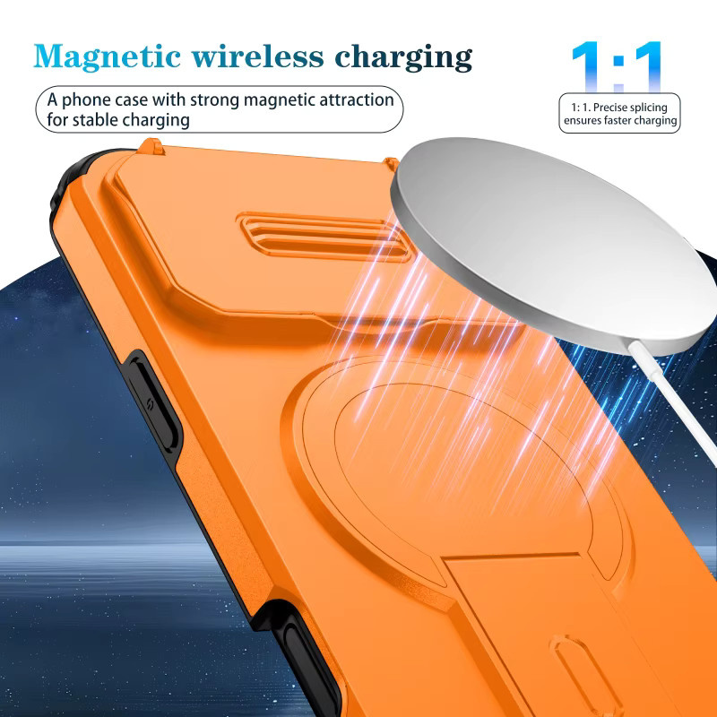 MagSafe Magnetische Panzer-Handyhülle für Apple iPhone 16 15 14 13 12 Pro Max Mini mit versteckter Autohalterung in Pink und Orange - Bild 2