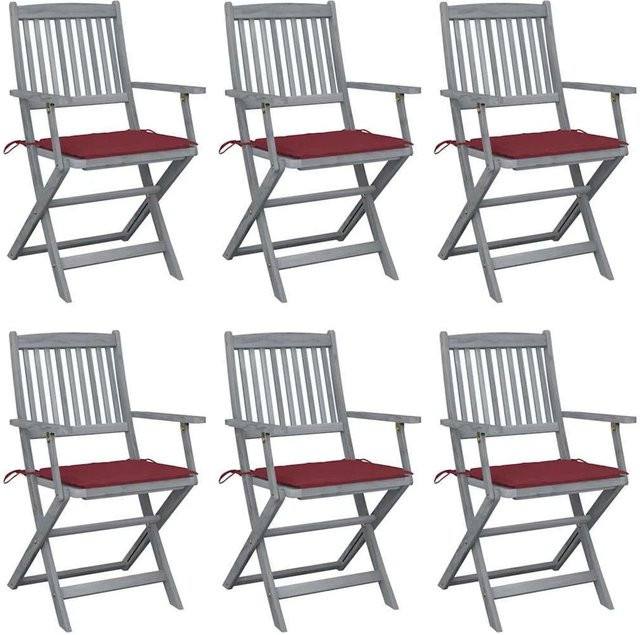 Set aus 6 klappbaren Gartenstühlen von vidaXL aus Akazienholz mit Sitzkissen in Weinrot oder Grau - Bild 1