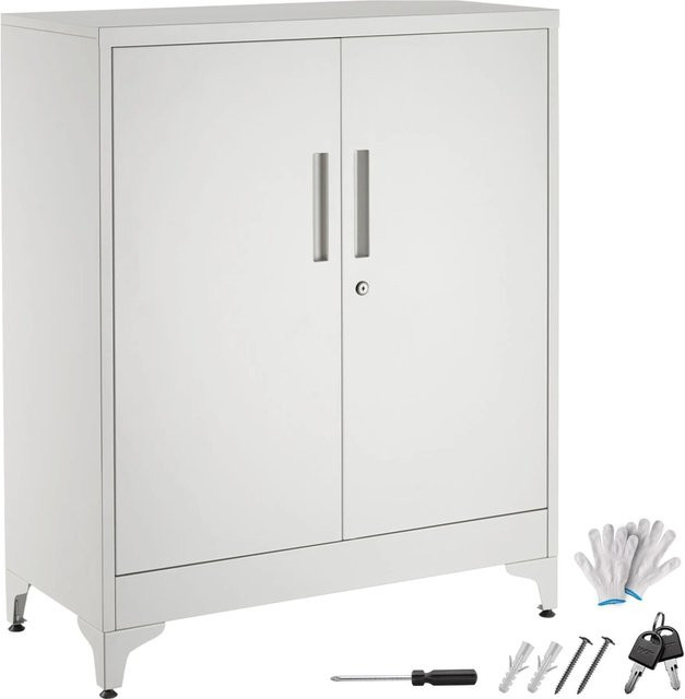 tectake Aktenschrank Blake in Grau aus pulverbeschichtetem Stahl mit 2 verstellbaren Zwischenböden, B/T/H: 80 x 40 x 100 cm - Bild 1