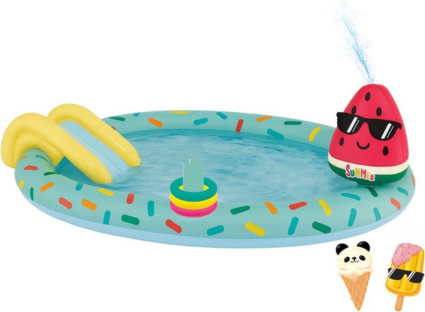 Happy People 77463 Planschbecken Spielcenter Eis mit Rutsche und Sprinkler in farbenfroh