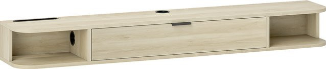 HOMCOM Hängendes TV-Möbel in Naturholz mit Klappschublade und 2 offenen Regalen für Fernseher bis 60 Zoll, B/H/T: 140 x 24 x 16 cm - Bild 1