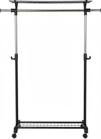 Relaxdays Kleiderständer mit 2 Ablagen aus Edelstahl in Silber, höhenverstellbar, B/T/H: 90 x 43 x 110 cm