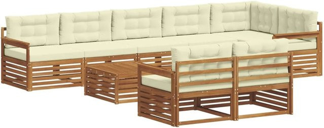 vidaXL Outdoor-Sofagarnitur aus Akazienholz mit 9-teiligem Set und Kissen in Natur und Creme - Bild 1