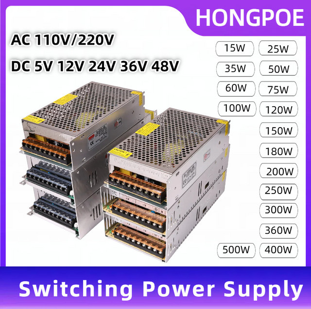 Schaltnetzteil DC 5V bis 48V für LED-Streifen und CCTV, Silber, SMPS Lichttransformator AC 110V/220V - Bild 1
