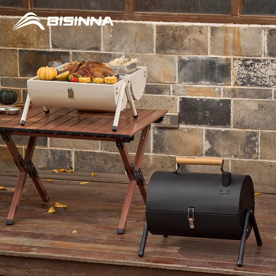 Bisinna Holzkohle-Tischgrill mit Zubehör für Camping und Outdoor in Weiß - Bild 2