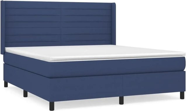 vidaXL Boxspringbett mit Matratze in Blau und Weiß, Hybrid-Design mit Taschenfederkern, B/T/H: 160 x 200 x 128 cm - Bild 1