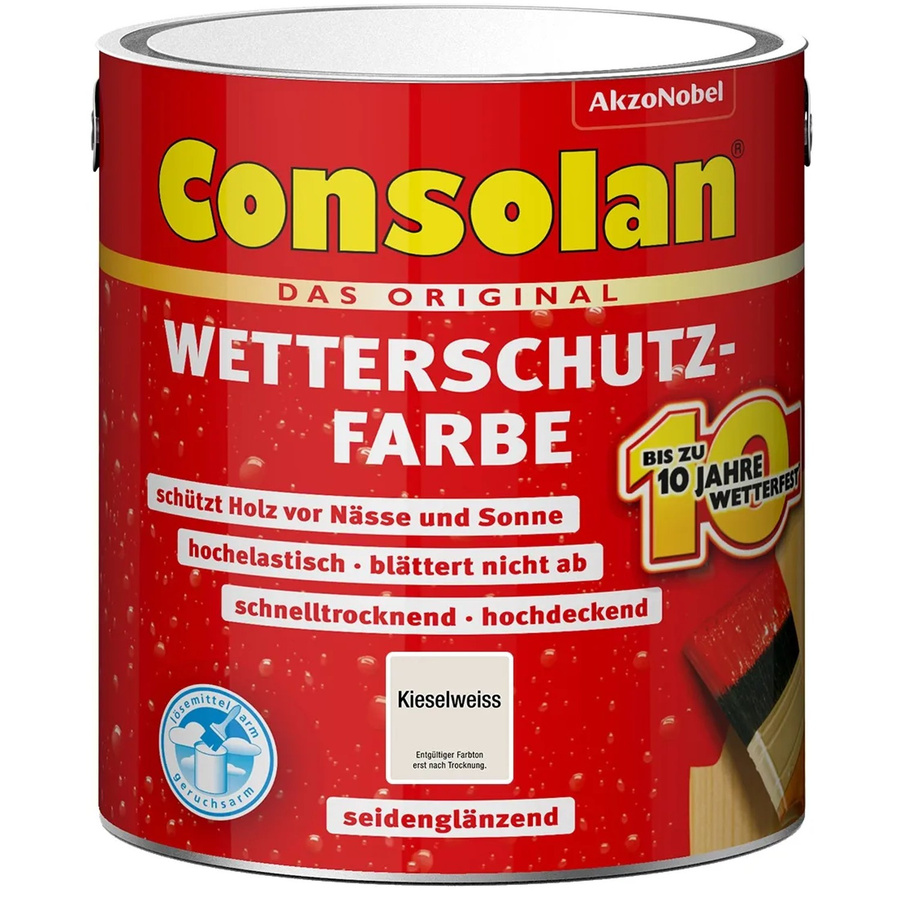 Consolan Wetterschutzfarbe für Holz in Kieselweiß, seidenglänzend, 2,5 l - Bild 2