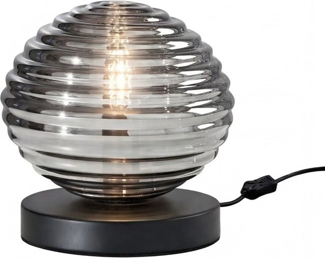 Moderne Nachttischleuchte von Licht-Erlebnisse aus Metall und Glas in Schwarz und Rauchgrau, Durchmesser: 18 cm, E27 - Bild 1