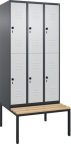 C+P Doppelstock-Spind Classic PLUS Sitzbank mit 3 Abteilen, Buche-Hartholz und Sicherheits-Drehriegel, B/T/H: 212,0 x 90,0 x 81,5 cm - Bild 1