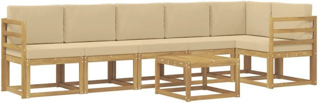 vidaXL Outdoor-Sofagarnitur 7-teilig aus Akazienholz mit Kissen in Weiß und Beige - Bild 1