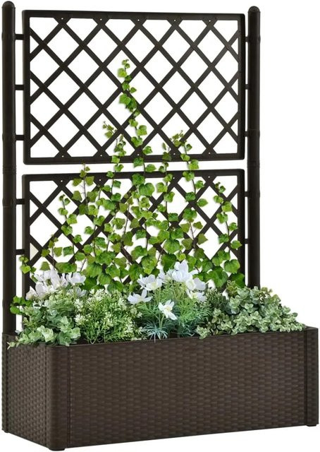 furnicato Garten-Hochbeet mit Spalier und Selbstbewässerungssystem im Rattan-Design, Farbe: Braun, B/T/H: 142 x 43 x 43 cm - Bild 1