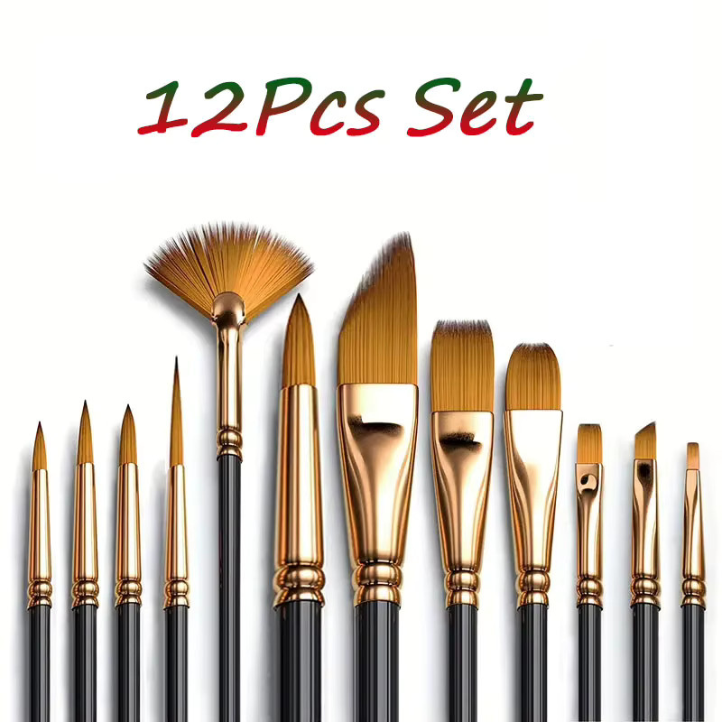 12-teiliges Pinselset mit Nylonborsten für Aquarell, Öl und Acryl in Weiß und Multicolour - Bild 3