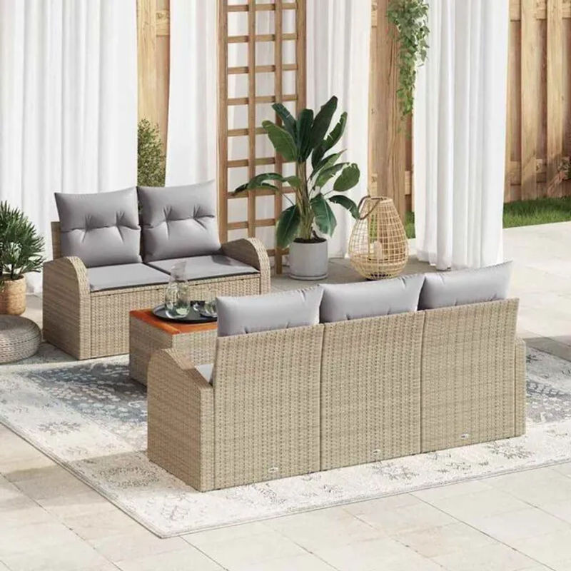 Vidaxl Garten-Sofa-Set aus 6 Modulen in Beige und Hellgrau mit Polsterung und Aufbewahrungsmöglichkeit - Bild 1