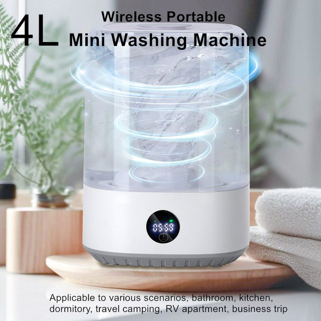 JFBONIN Mini-Waschmaschine tragbar kabellos 4L Weiß Top-Loader - Bild 1