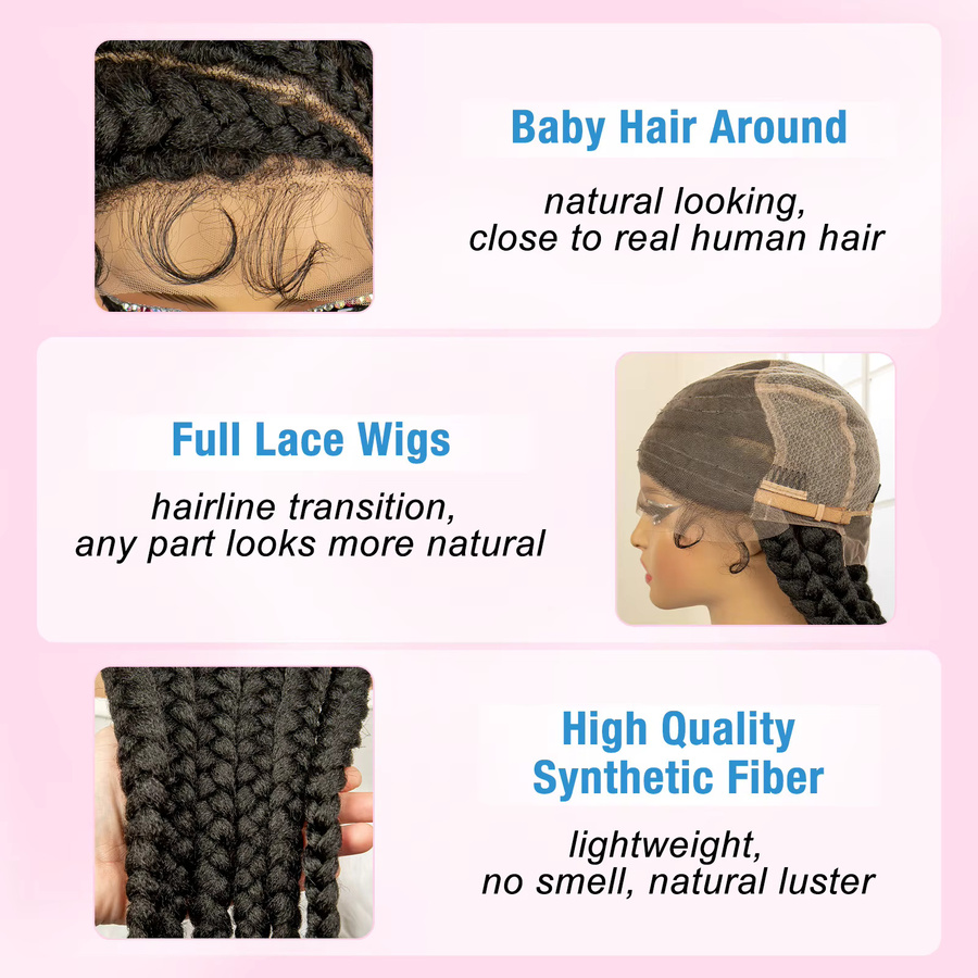 Ultimate Synthetische Vollspitze-Perücke, Geflochtene Box Braids, 36 Zoll, Damen - Bild 3