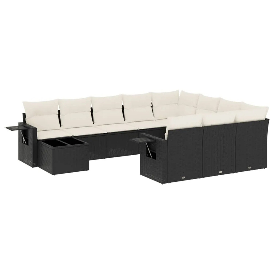 vidaXL 11-tlg Garten-Sofagarnitur aus Polyrattan mit Kissen in Schwarz-Creme - Bild 2