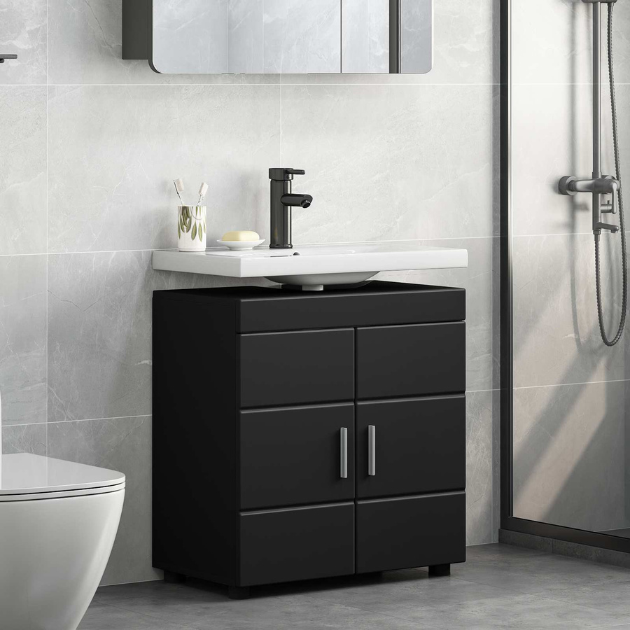 vidaXL Badezimmer Waschbecken Schrank TULUM Schwarz Matt, Modernes Design, B/T/H: 60 x 34 x 63 cm - Bild 2