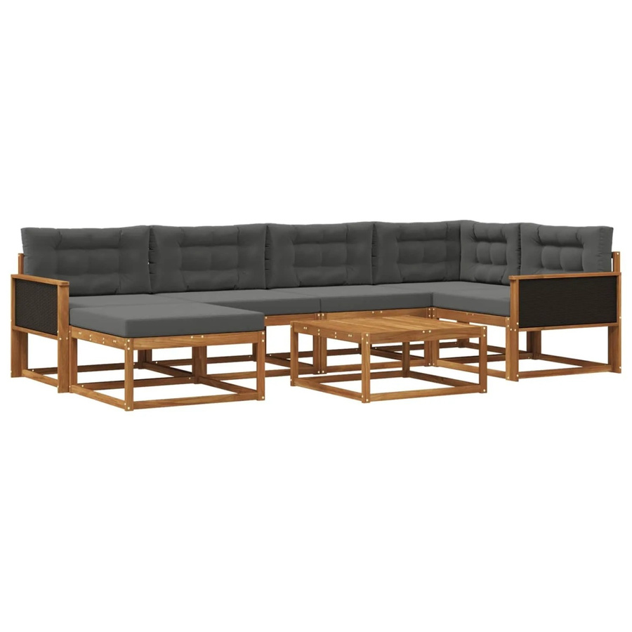 vidaXL Outdoor-Sofagarnitur L-Form aus Akazienholz mit 7 Kissen in Natur und Anthrazit - Bild 2