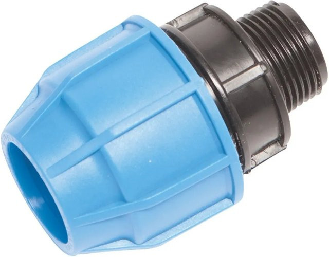 LUX-TOOLS Verbindungsstück für PE-Rohre Ø 32 mm x 33,3 mm mit 1 Zoll Anschluss in Blau und Grau - Bild 1