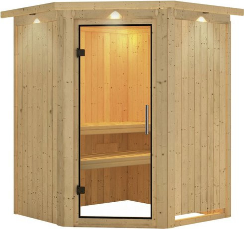 Karibu Sauna Wolmar für 3 Personen aus Fichte in Beige, B/T/H: 202 x 165 x 165 cm - Bild 1