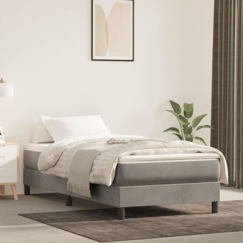Vidaxl Boxspringbett mit Matratze aus Samt in Grau, B/T/H: 90 x 200 x 25 cm - Bild 1