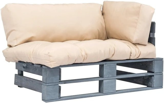 vidaXL Outdoor-Sofa aus Kiefernholz mit Kissen in Sand und Grau - Bild 1