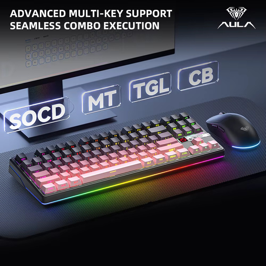 AULA F87 Pro V2 Gaming Mechanische Tastatur in Weiß mit RGB, Hot-Swap und Bluetooth/2.4G/USB-Verbindung - Bild 3