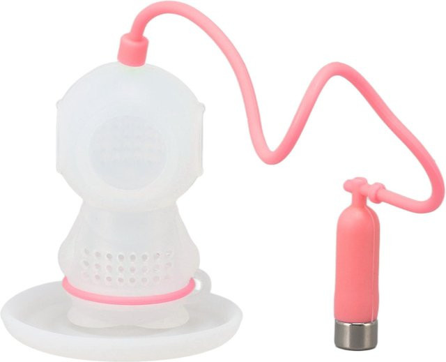 Fishine Tee-Ei aus Silikon in Taucherform mit feinem Sieb und Kette, Farbe: Rosa - Bild 1
