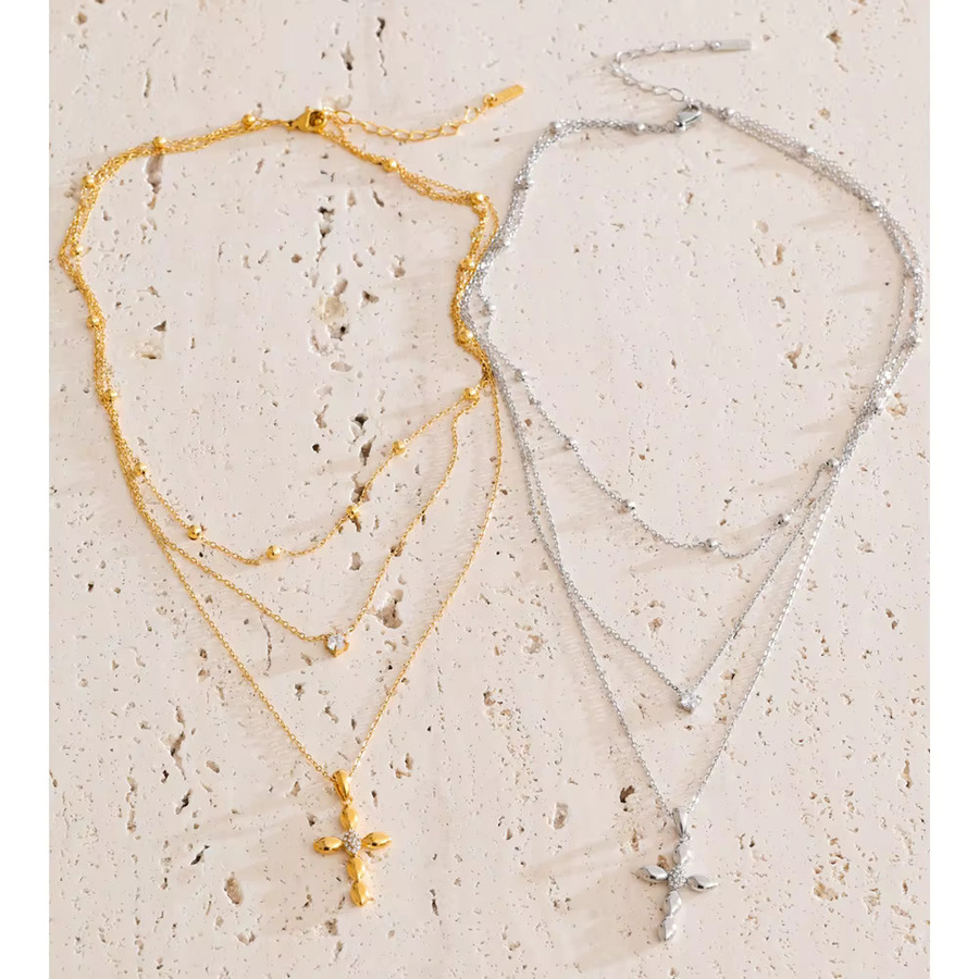 Yhpup Halskette mit Kreuz Anhänger, Edelstahl, Gold, Damen - Bild 1