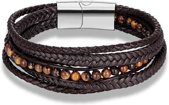 Wucifang Jewelry Perlenarmband, Edelstahl, Tigerauge, Naturstein, gray, Herren, 23cm - Bild 1