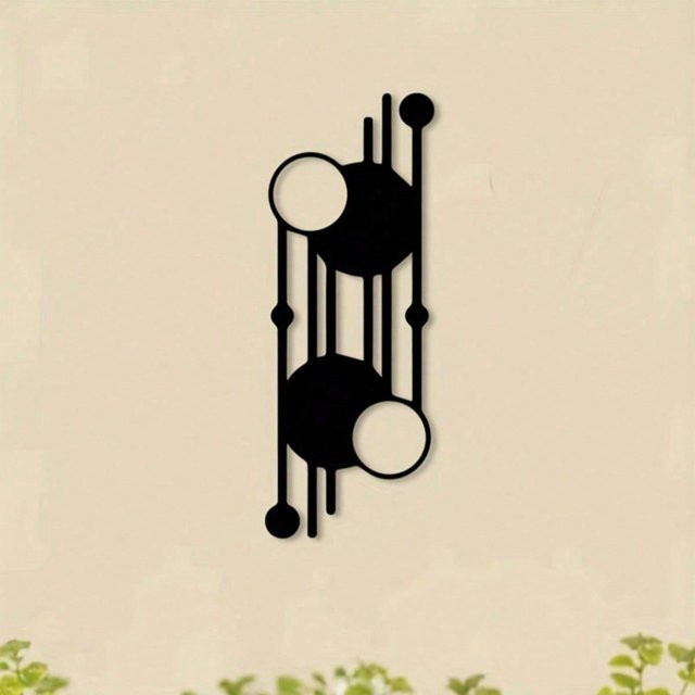 HITD Geometrische Metall-Wandkunst aus Eisen in Schwarz, Abstraktes Wandbild mit Kreisen und linearem Design für moderne Innen- und Außendekoration - Bild 1
