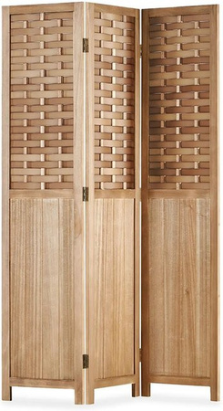 Homestyle4u 3-tlg. Paravent aus Paulowina-Holz mit Rattanmuster in Hellbraun, B/H: 120 x 170 cm