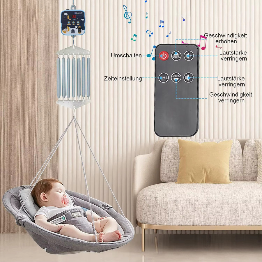 Elektrische Baby-Hängematte mit Federwiege-Funktion, 9 Geschwindigkeiten und 6 Timer-Einstellungen, Lastkapazität bis 19 kg - Bild 3