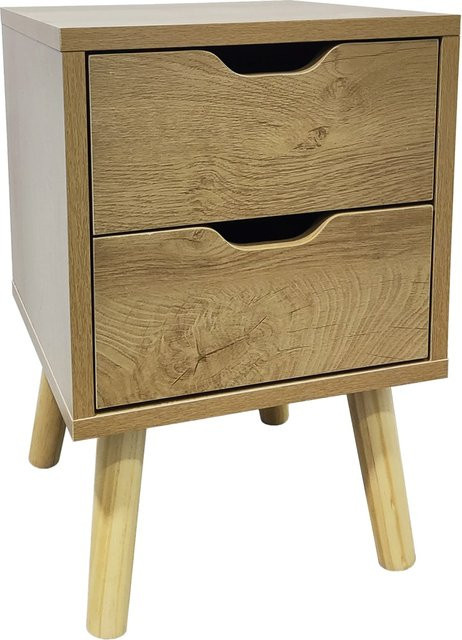 HTI-Living Nachttisch Thekla mit 2 Schubladen aus Massivholz in Weiß und Braun im skandinavischen Design - Bild 1
